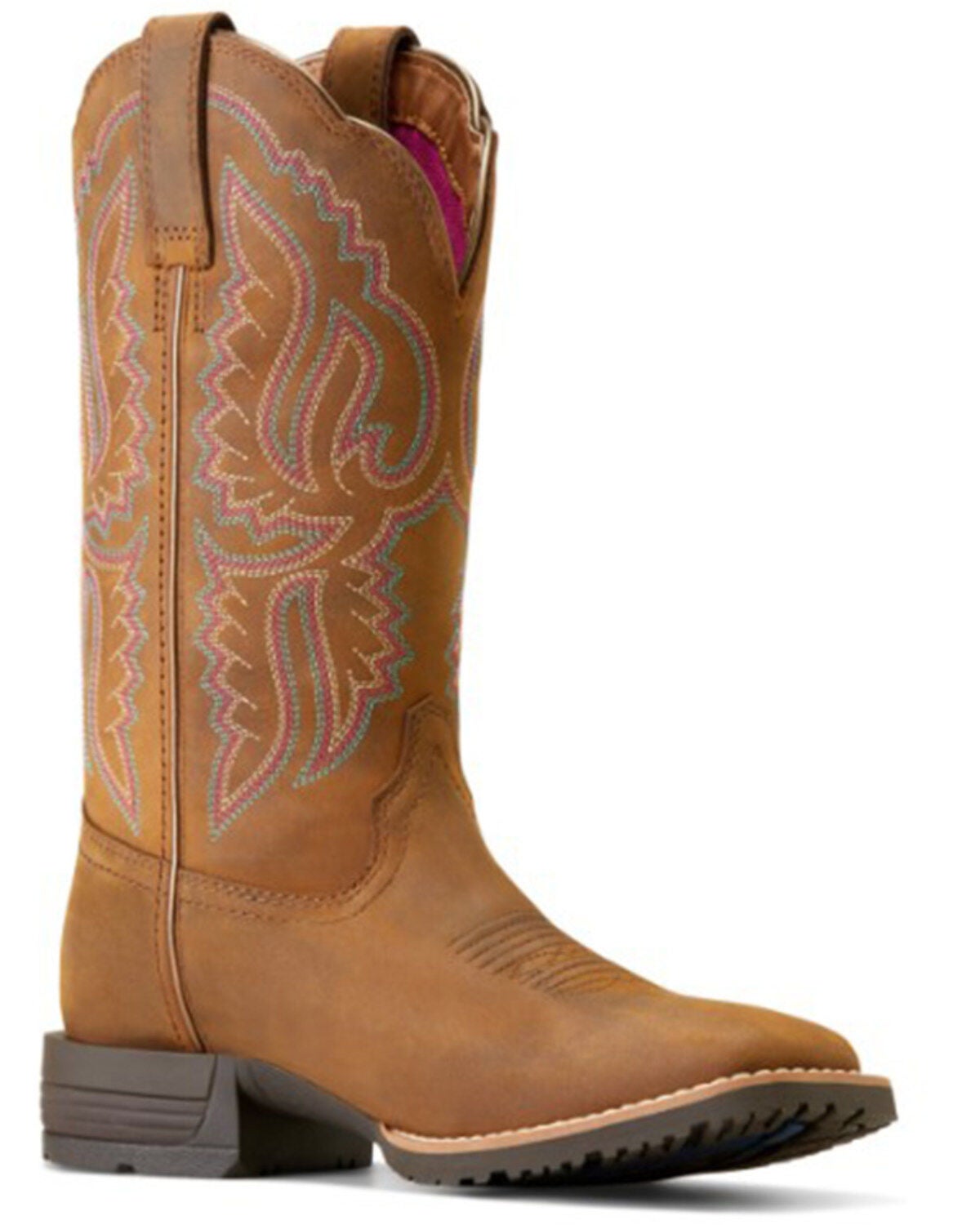 Ariat Women's Hybrid Ranchwork Distressed Western Boots - Broad Square Toe, Brown, hi-res