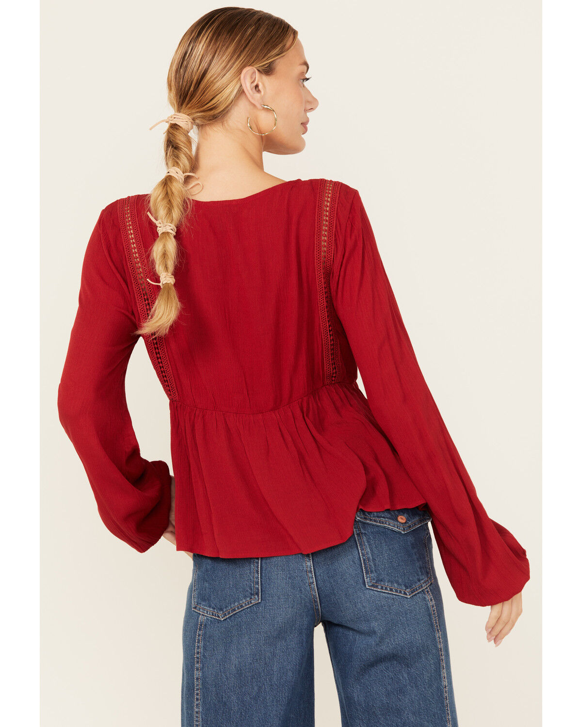 Image #4 - Wild Moss Women's Crochet Trim Top, Red, hi-res