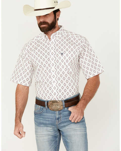 Ariat Men's Terrance Southwestern Print Short Sleeve Button-Down Western Shirt , White, hi-res