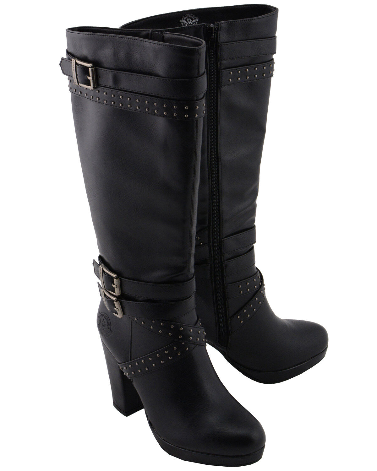 Image #10 - Milwaukee Leather Women's Platform Heel Studded Strap Boot - Round Toe, Black, hi-res
