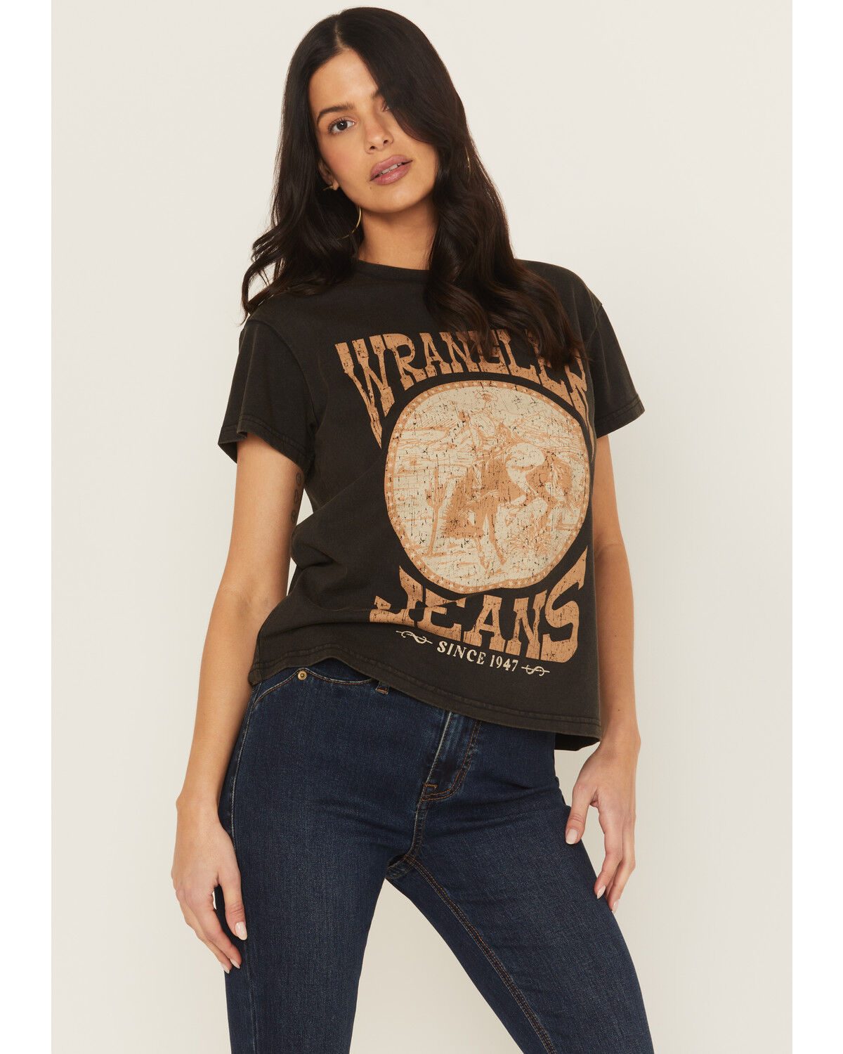 Wrangler Retro Women's Logo Horse Short Sleeve Graphic Tee, Black, hi-res