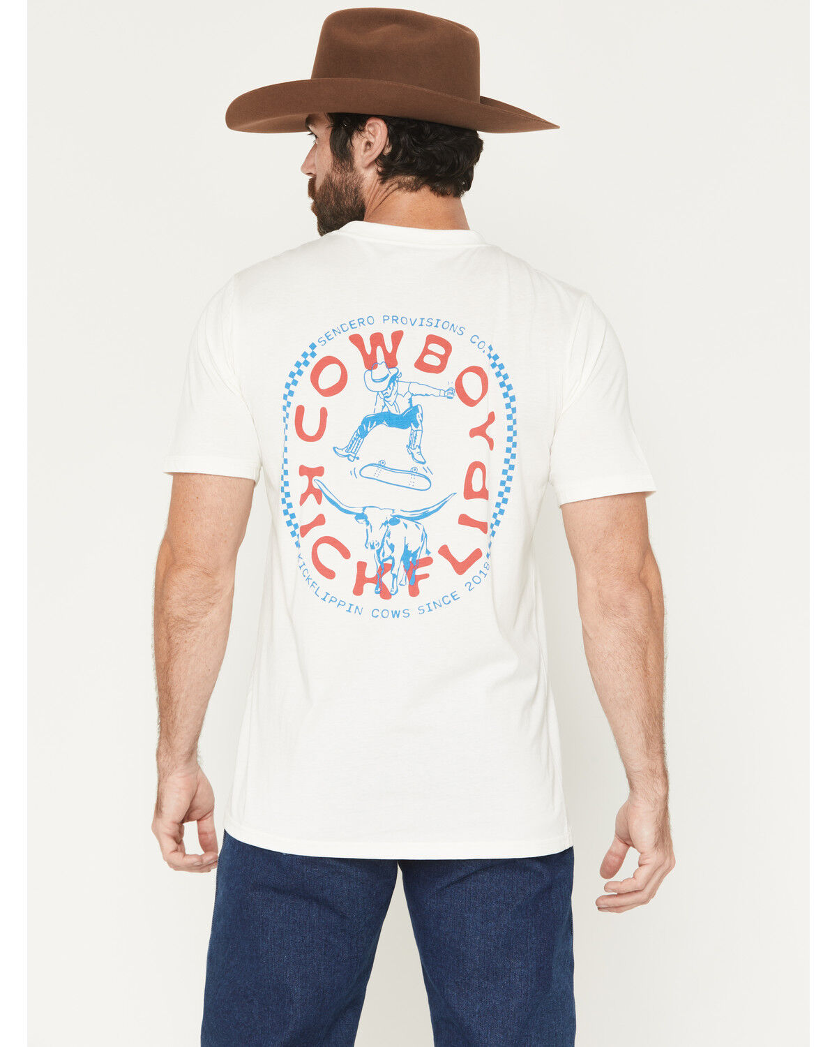 Image #1 - Sendero Provisions Men's Cowboy Kickflip Short Sleeve Graphic T-Shirt, White, hi-res