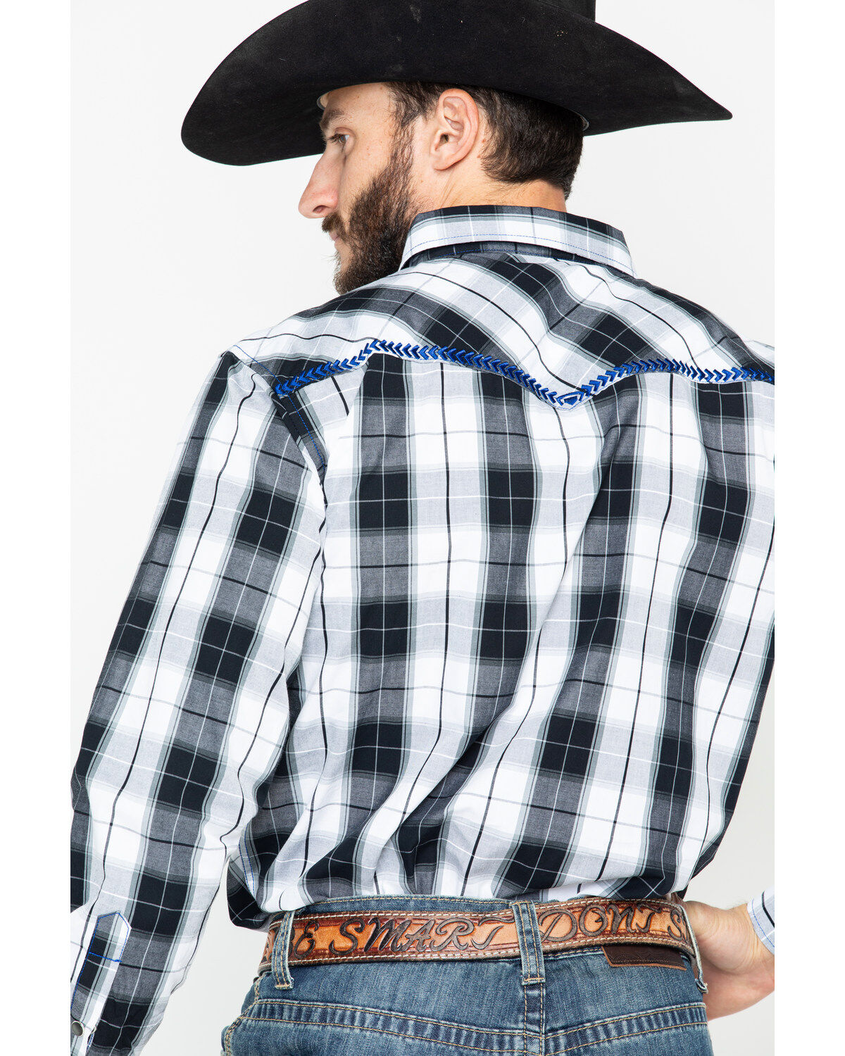 Image #2 - Cowboy Hardware Men's Block Plaid Print Long Sleeve Snap Western Shirt, , hi-res