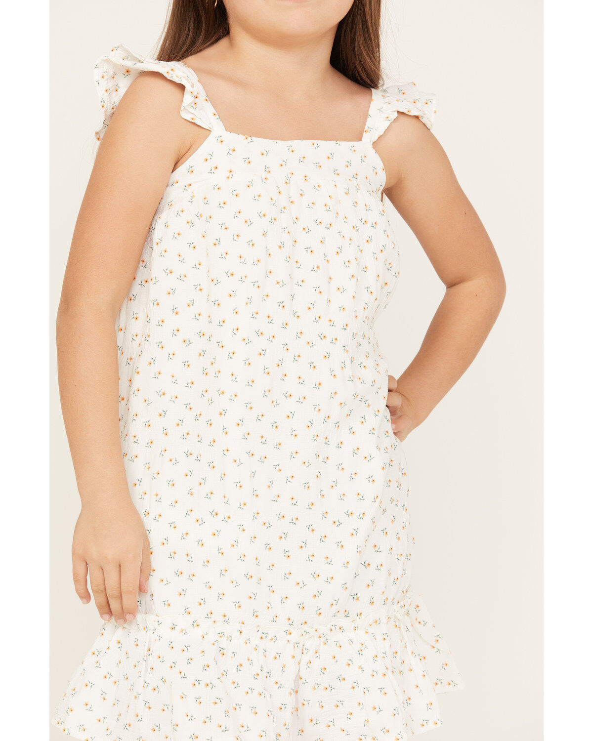Image #3 - Hayden Girls' Ditsy Floral Print Sleeveless Shift Mini Dress, White, hi-res