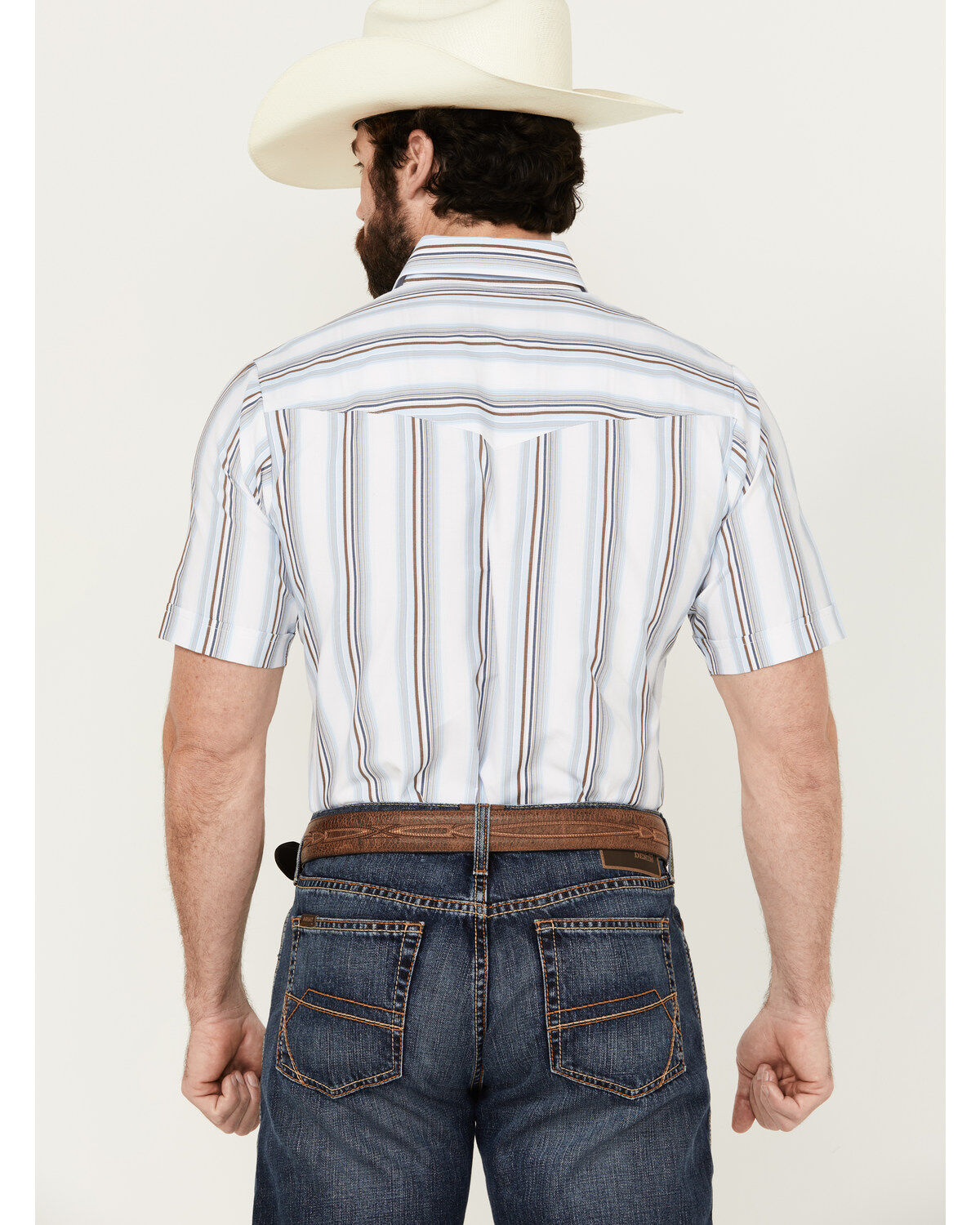 Image #4 - Ely Walker Men's Striped Print Short Sleeve Snap Western Shirt, Light Blue, hi-res