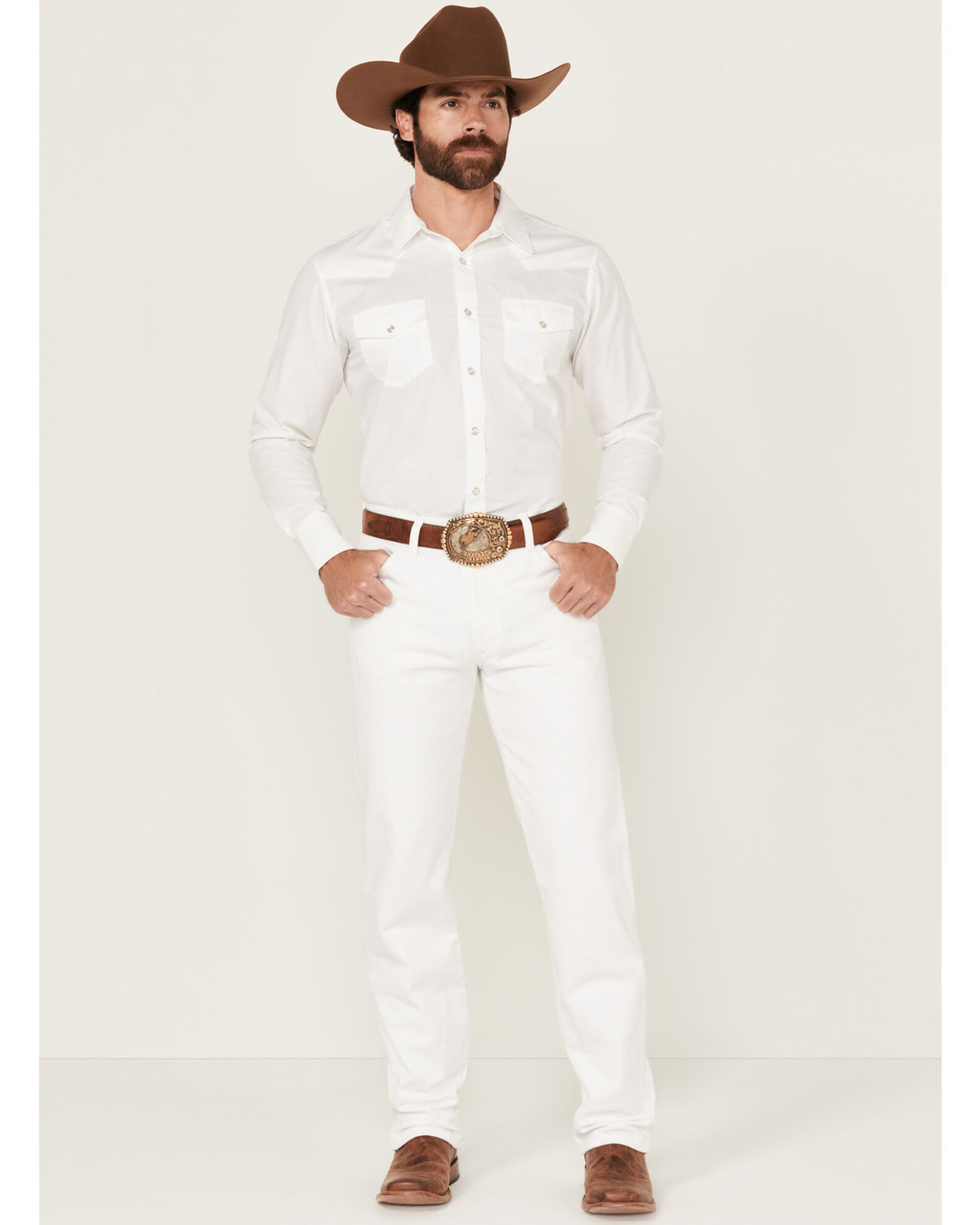 Image #1 - Wrangler Men's 13MWZ Cowboy Cut Original Fit Denim Jeans, White, hi-res