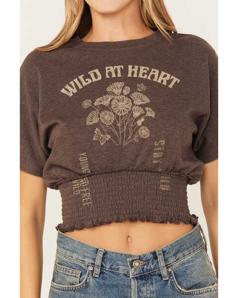 Cleo + Wolf Women's Wild At Heart Smocked Graphic Tee, Chocolate, hi-res