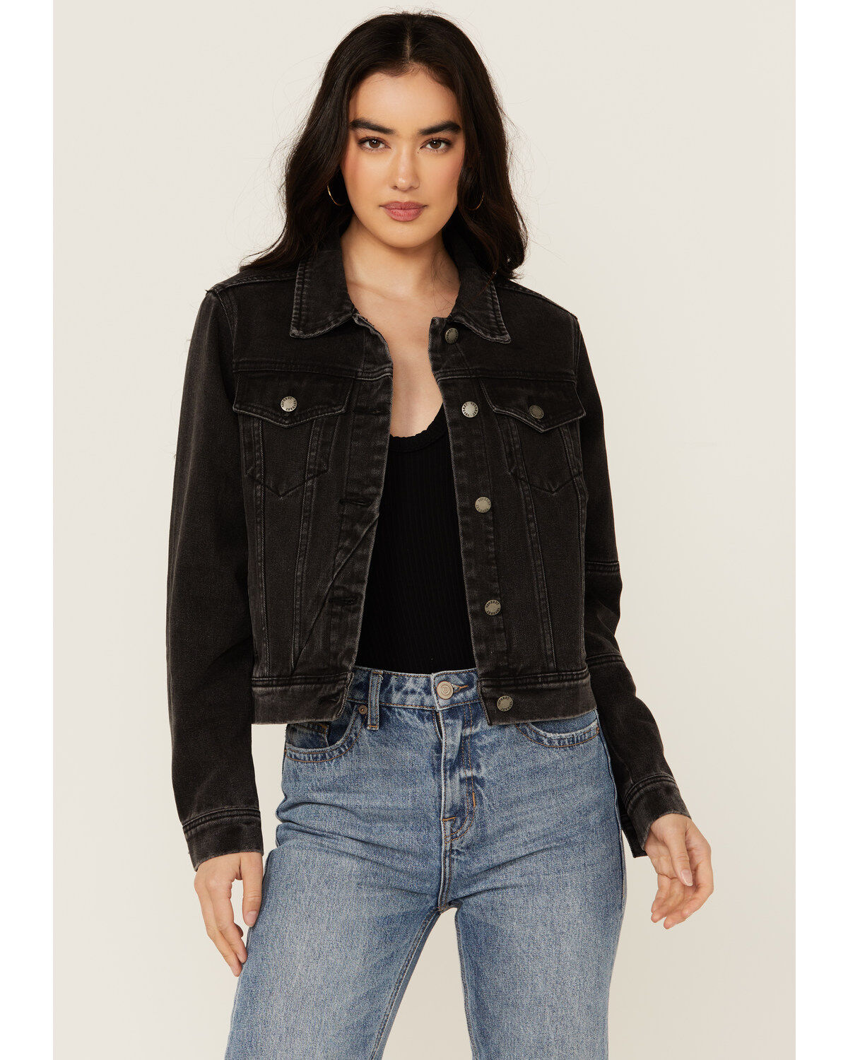 Veveret Women's Denim Jacket, Black, hi-res