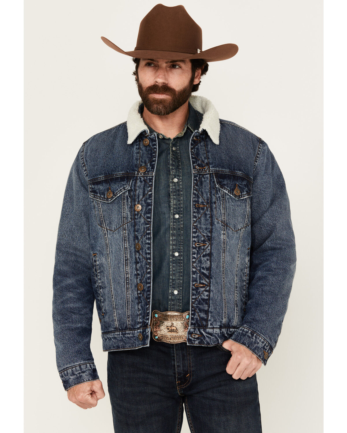 Image #1 - Cody James Men's Sherpa Lined Denim Jacket, Dark Wash, hi-res