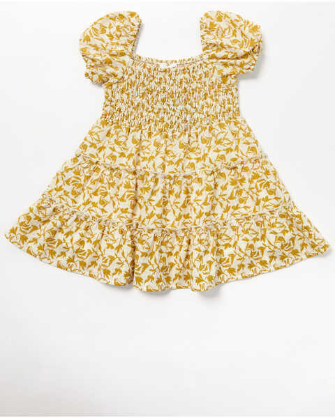 Yura Toddler Girls' Leaf Print Ruffle Dress, Mustard, hi-res