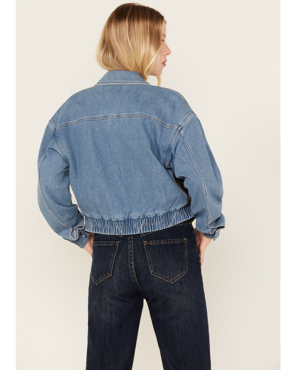 Image #4 - Cleo + Wolf Women's Medium Wash Denim and Blanket Jacket, Medium Wash, hi-res