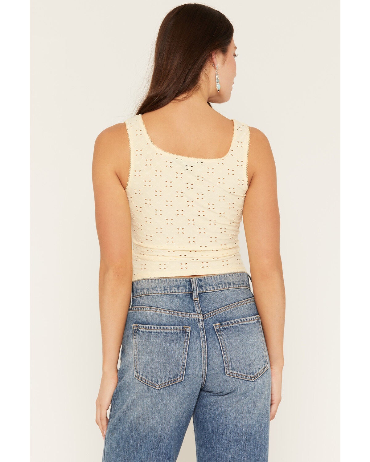 Image #4 - Ash & Violet Women's Solid Eyelet Sleeveless Tank Top, Yellow, hi-res