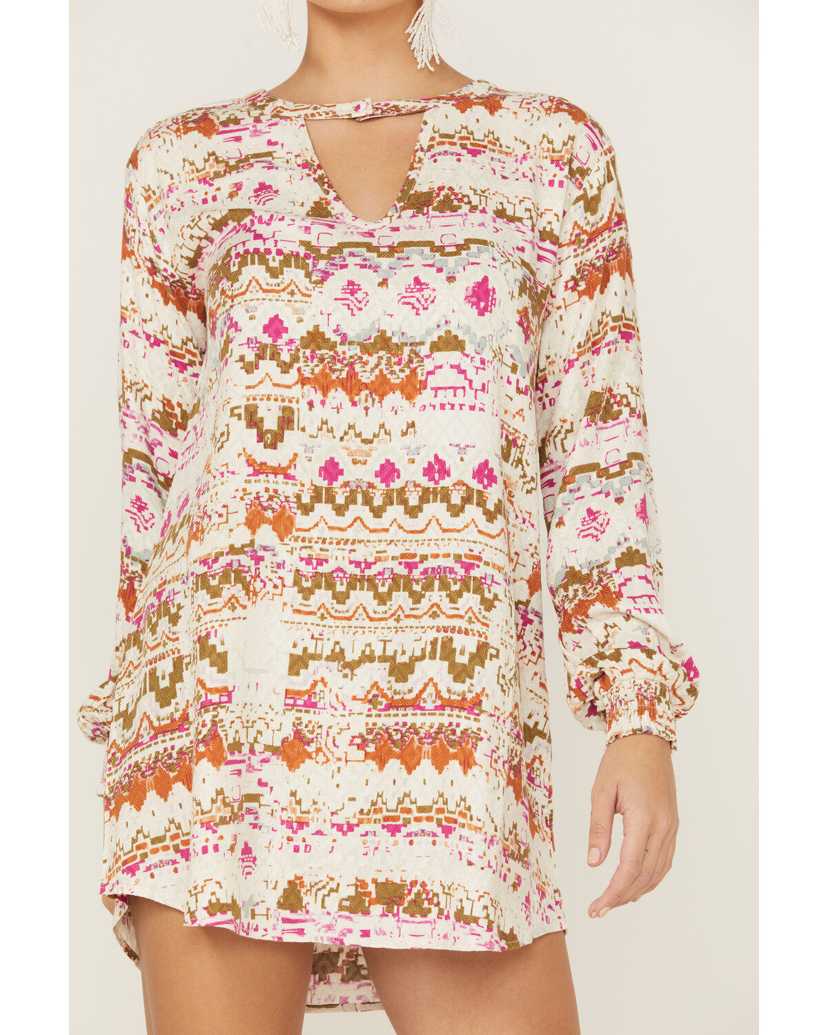 Image #2 - Shyanne Women's Southwestern Long Sleeve Shift Mini Dress, Fuchsia, hi-res