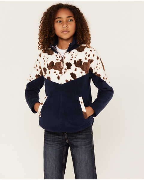 Cruel Girl Girls' Cowhide Color Block 1/4 Zip Pullover Sweater, Navy, hi-res