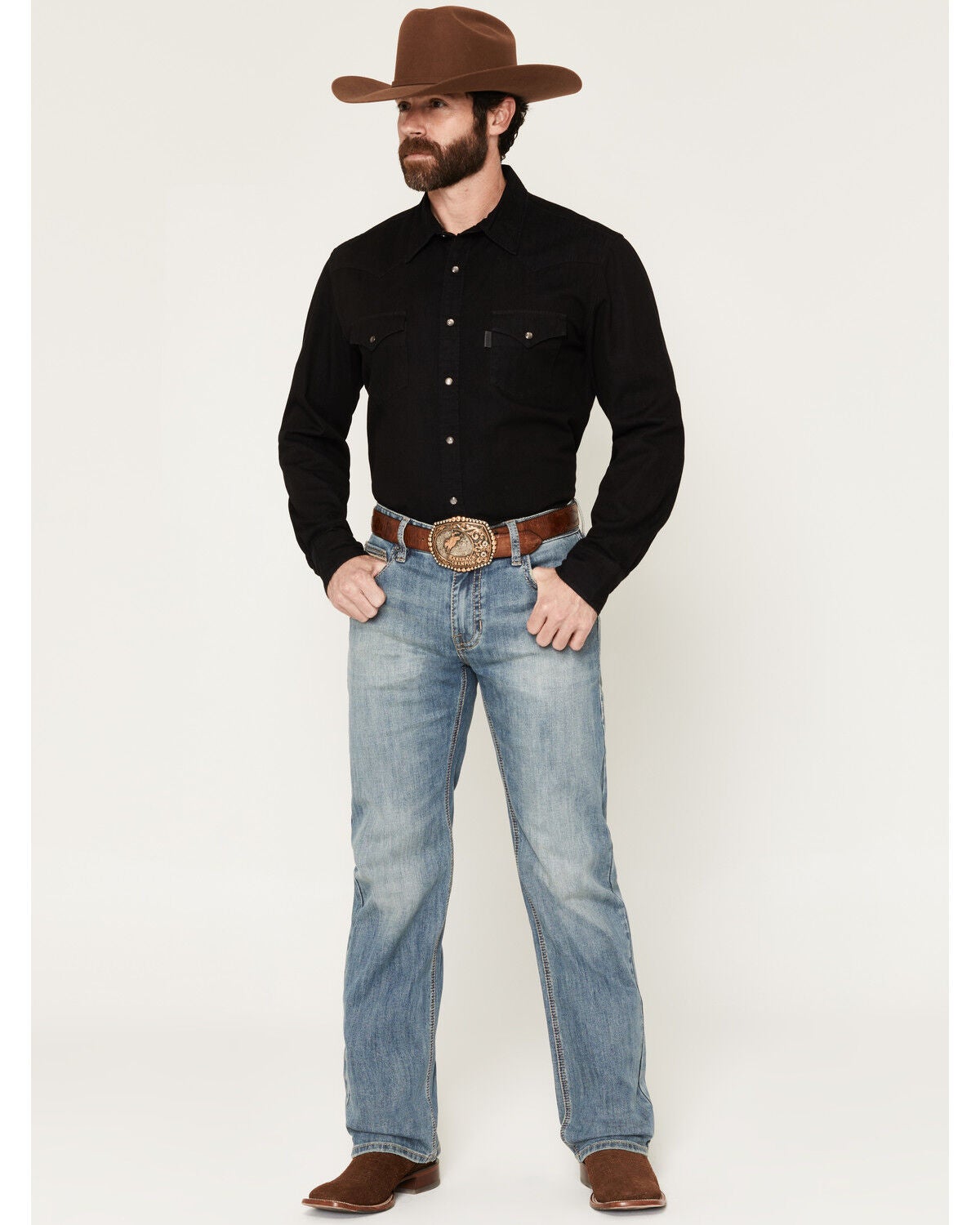 Rock & Roll Denim Men's Double Barrel Medium Wash Relaxed Straight Stretch Denim Jeans, Medium Wash, hi-res