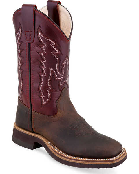 Image #1 - Old West Boys' Two Tone Leather Western Boots - Square Toe, , hi-res