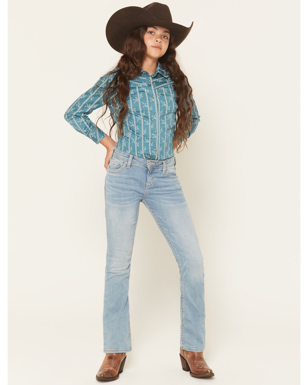 Shyanne Girls' Light Wash Shayla Bootcut Stretch Denim Riding Jeans, Light Wash, hi-res