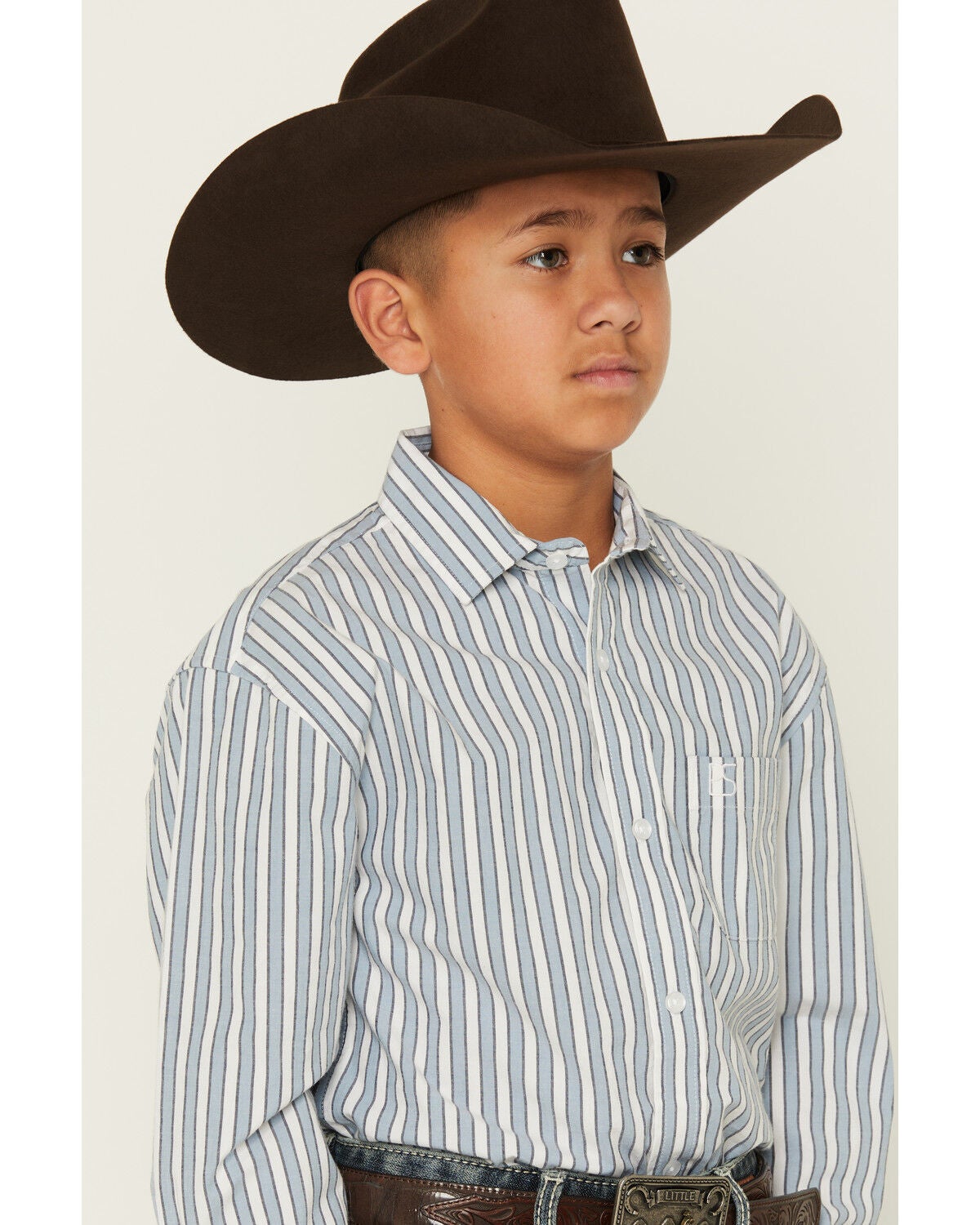Image #2 - Panhandle Slim Boys' Striped Long Sleeve Button-Down Western Shirt, Blue, hi-res