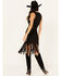 Image #4 - Rock & Roll Denim Women's Faux Suede Fringe Belted Mini Dress, Black, hi-res
