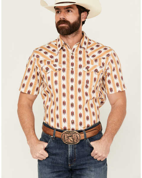 Cody James Men's Saint Abstract Striped Short Sleeve Snap Western Shirt , Ivory, hi-res