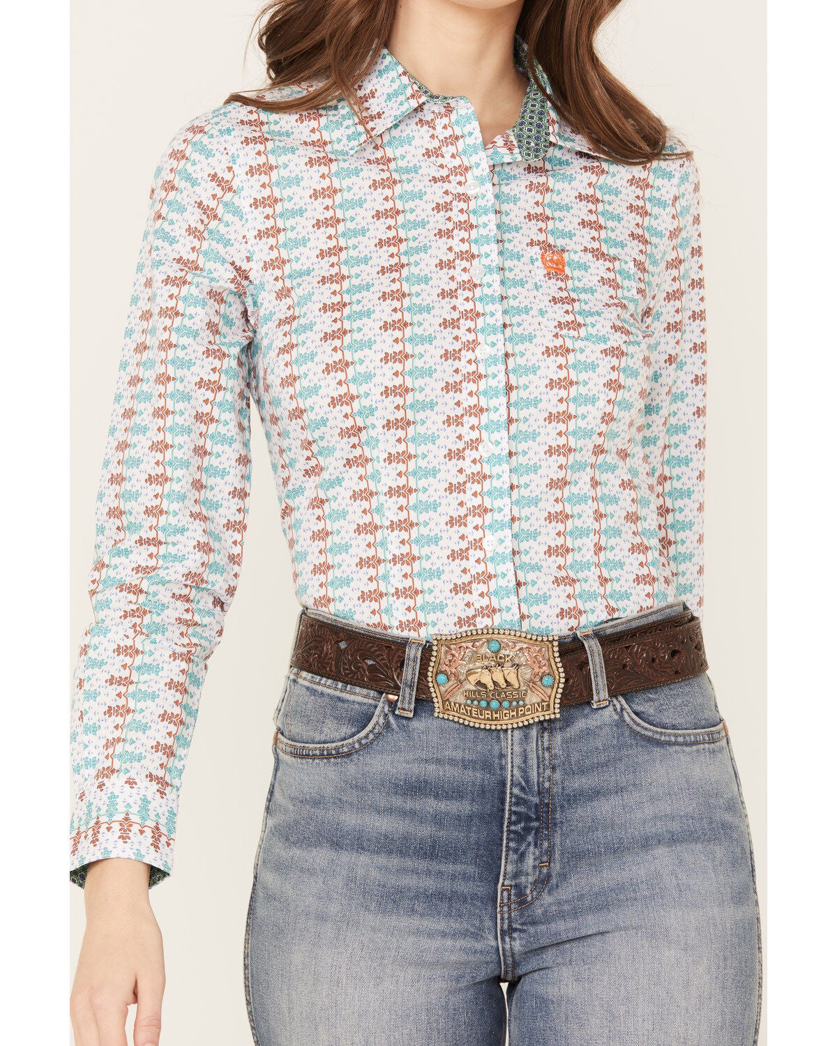 Image #3 - Cinch Women's Southwestern Print Long Sleeve Button Down Western Shirt, , hi-res