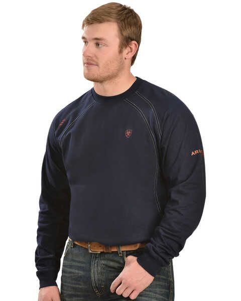 Image #1 - Ariat Men's FR Workwear Crew Long Sleeve Work T-Shirt - Big & Tall, Navy, hi-res
