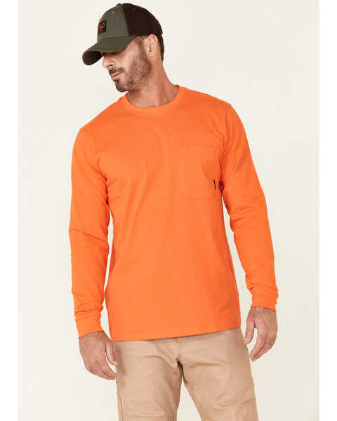 Hawx Men's Solid Orange Forge Long Sleeve Work Pocket T-Shirt - Big, Orange, hi-res