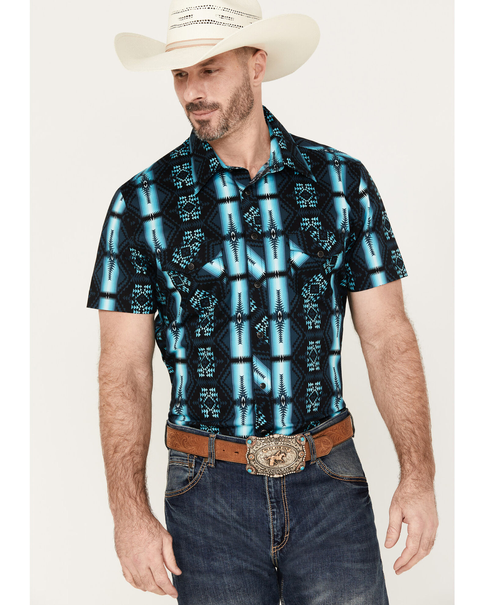 Rock Roll Denim Men s Checotah Short Sleeve Snap Western Shirt