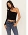 Panhandle Women's One Shoulder Long Sleeve Top, Black, hi-res