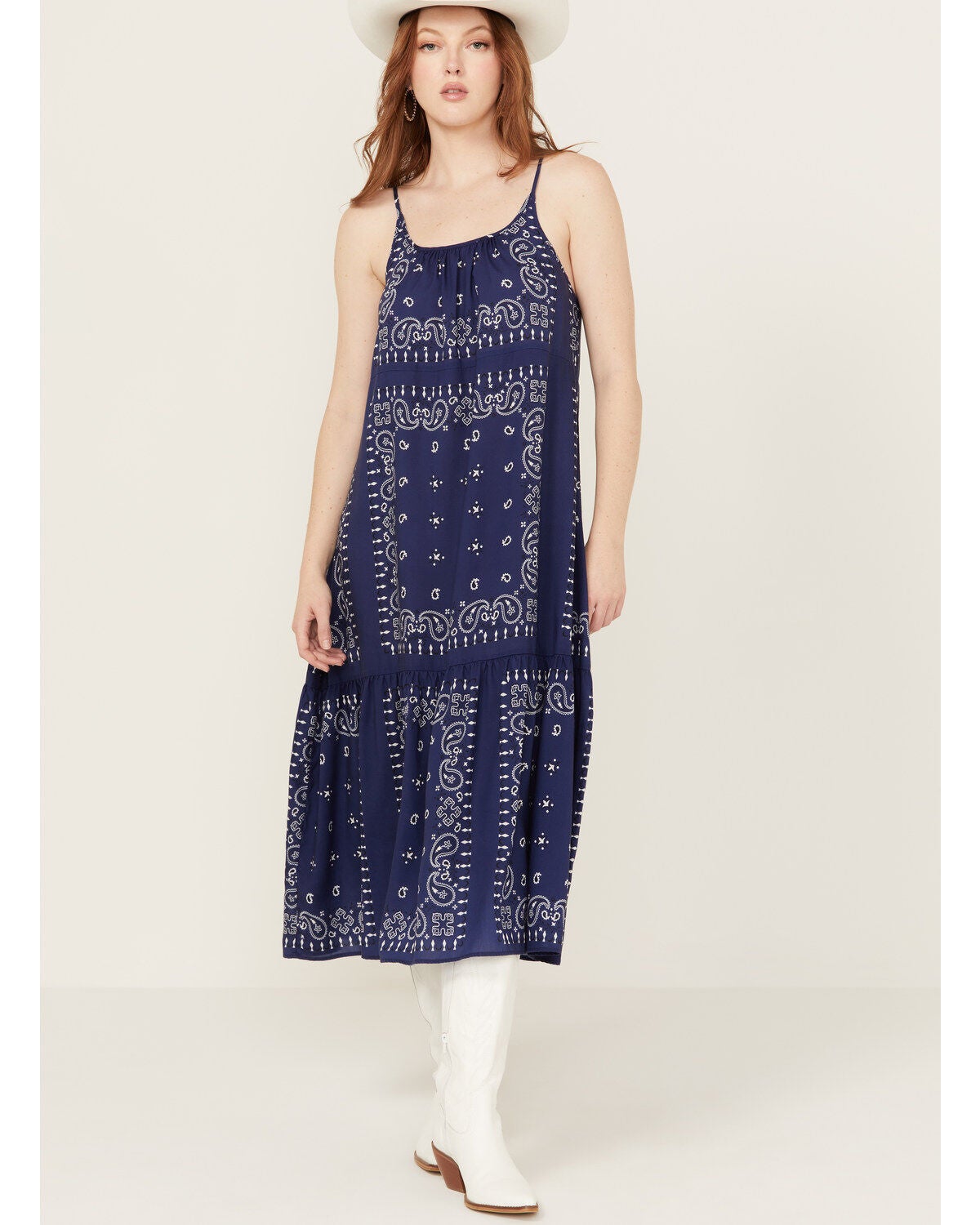 Beyond The Radar Women's Bandana Print Midi Dress, Navy, hi-res