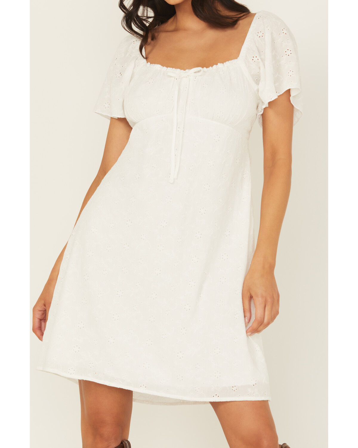 Image #3 - Shyanne Women's Eyelet Short Sleeve Mini Dress, White, hi-res