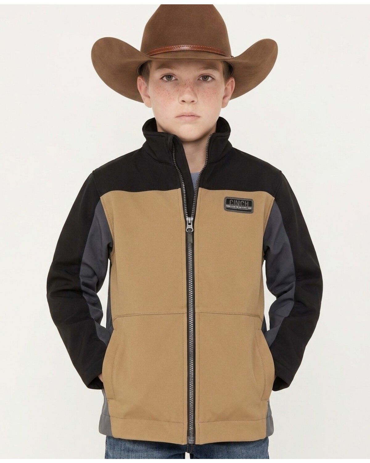 Cinch Boys' Logo Softshell Jacket, Grey, hi-res