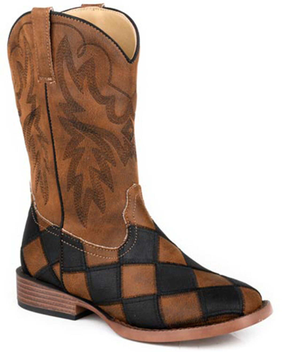 Image #1 - Roper Little Boys' Bird Blocks Western Boots - Broad Square Toe, Black, hi-res