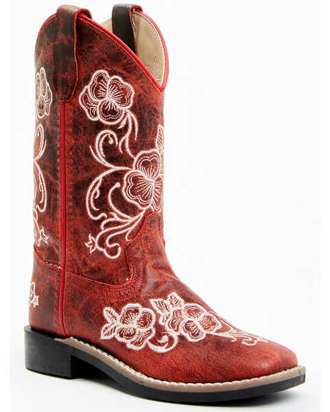 Shyanne Girls' Little Lasy Western Boots - Broad Square Toe, Red, hi-res
