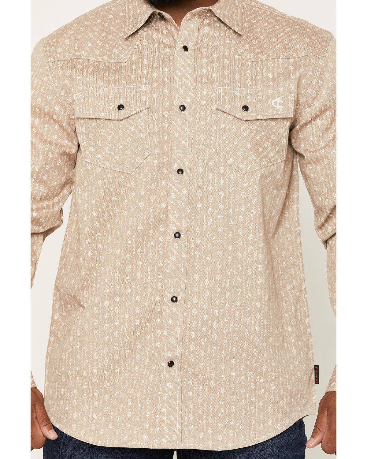 Image #3 - Cody James Men's FR Paisley Striped Print Long Sleeve Snap Stretch Work Shirt, Tan, hi-res