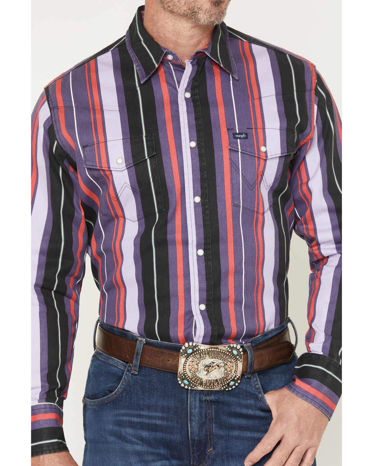 Image #3 - Wrangler Men's Vintage Brushpopper Striped Print Long Sleeve Snap Western Shirt, Multi, hi-res