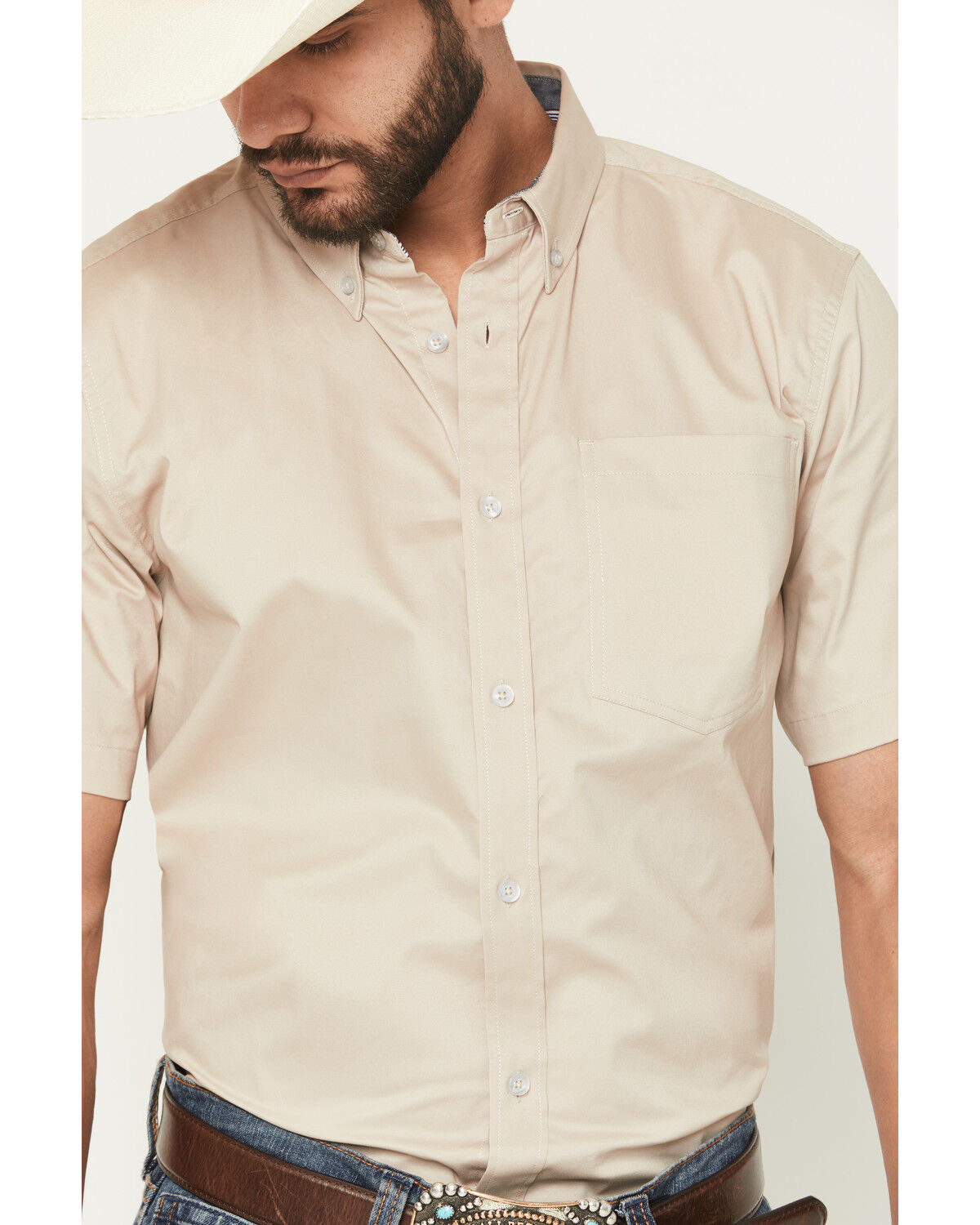 Image #3 - Cody James Men's Basic Twill Short Sleeve Button-Down Stretch Western Shirt, Tan, hi-res