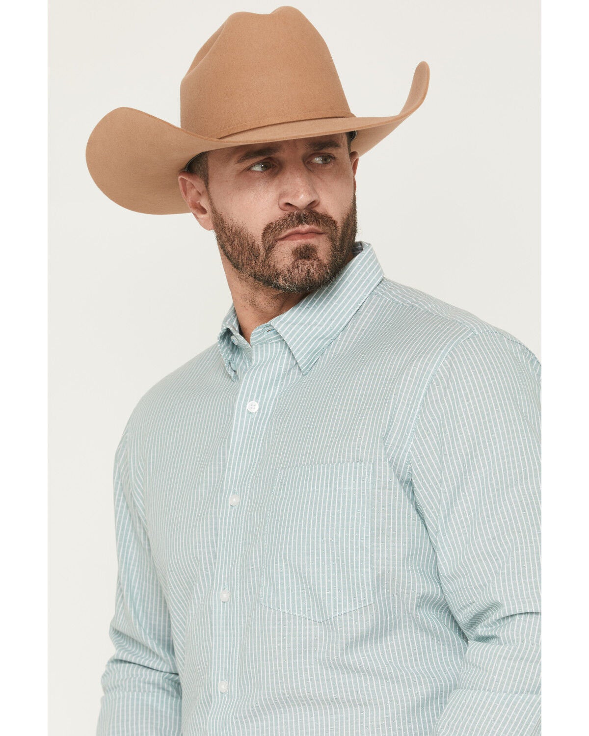 Image #2 - Wrangler X Cody Johnson Men's Striped Long Sleeve Button-Down Western Shirt, Green, hi-res