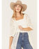 Image #2 - Shyanne Women's Geo Print Lace Short Sleeve Kimono, Ivory, hi-res
