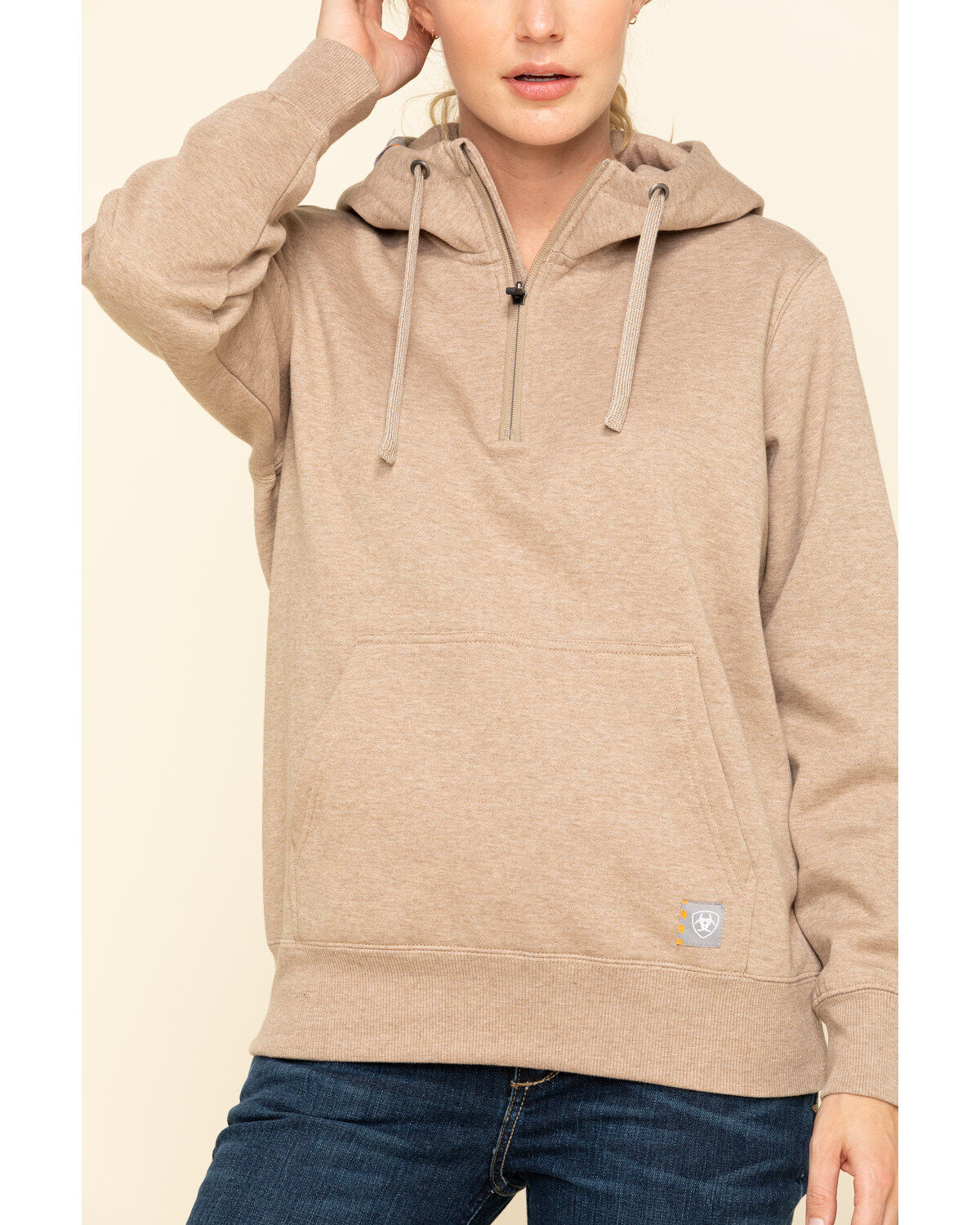Image #4 - Ariat Women's Dark Oatmeal Heather Rebar Skill Set Zip Hooded Pullover, , hi-res