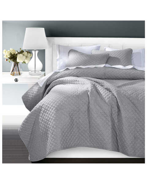 HiEnd Accents Anna 3pc Coverlet Set - King, Grey, hi-res