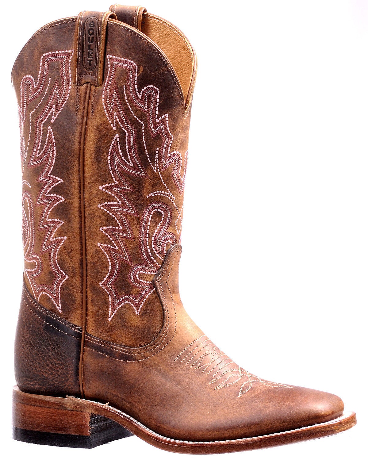 Image #1 - Boulet Women's Shaft Embroidery Western Boots - Wide Square Toe, Brown, hi-res