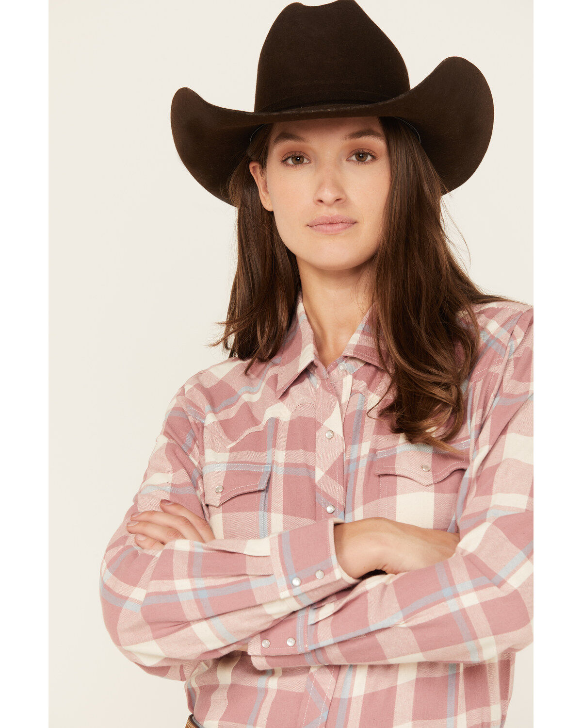 Image #2 - Ely Walker Women's Plaid Print Long Sleeve Pearl Snap Flannel Shirt, , hi-res