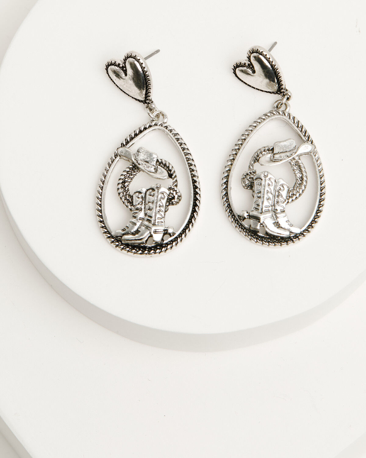 Image #1 - Shyanne Women's Boots and Hat Teardrop Earrings, Silver, hi-res