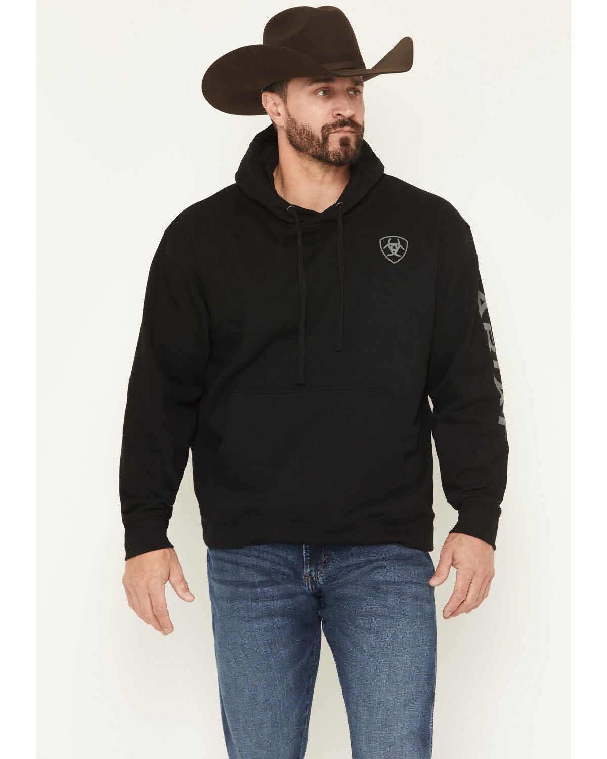 Ariat Men's Logo Graphic Hooded Sweatshirt - Tall, Black, hi-res