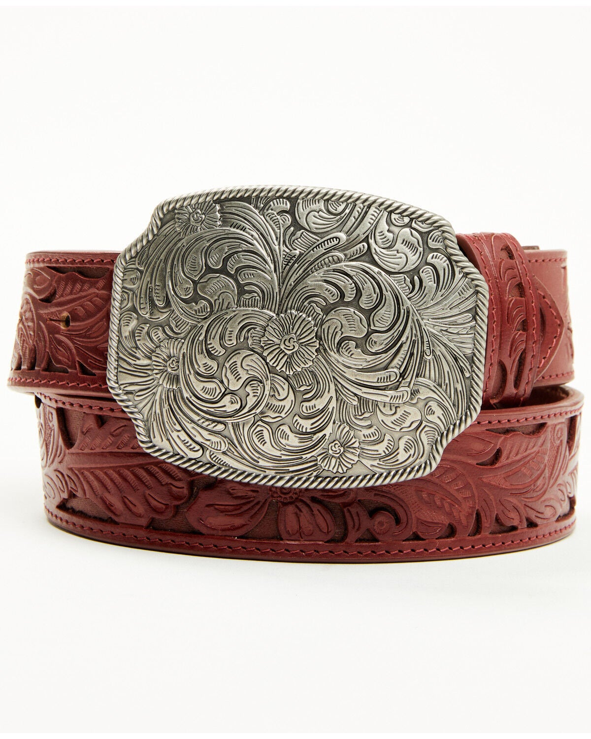 Image #2 - Idyllwind Women's Westerly Drive Tooled Belt, Red, hi-res