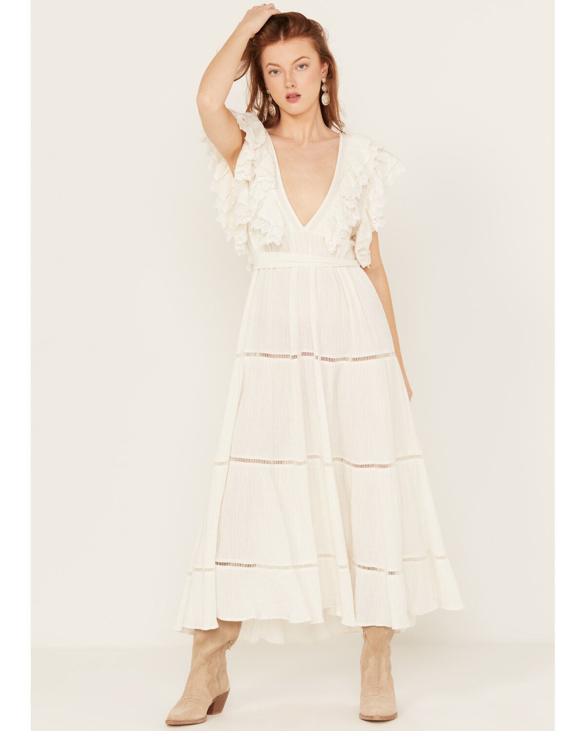 Jen's Pirate Booty Women's Spirit Ruffle Maxi Dress, Natural, hi-res