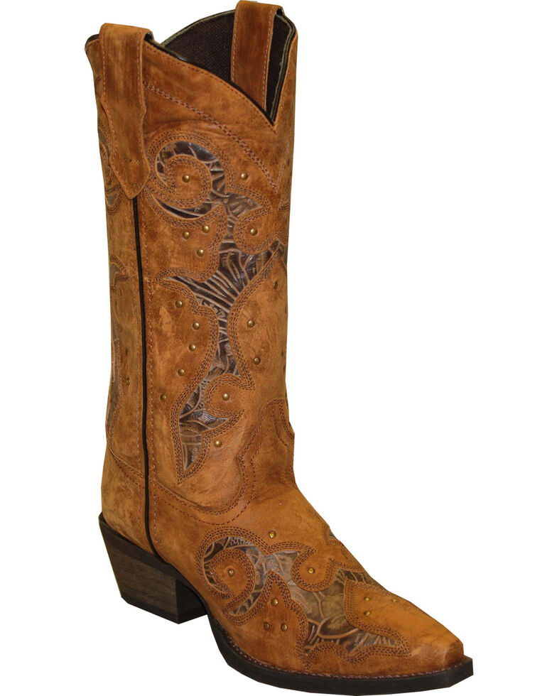 Rawhide by Abilene Women's Cutout and Nailheads Western Boots - Snip Toe, Tan, hi-res