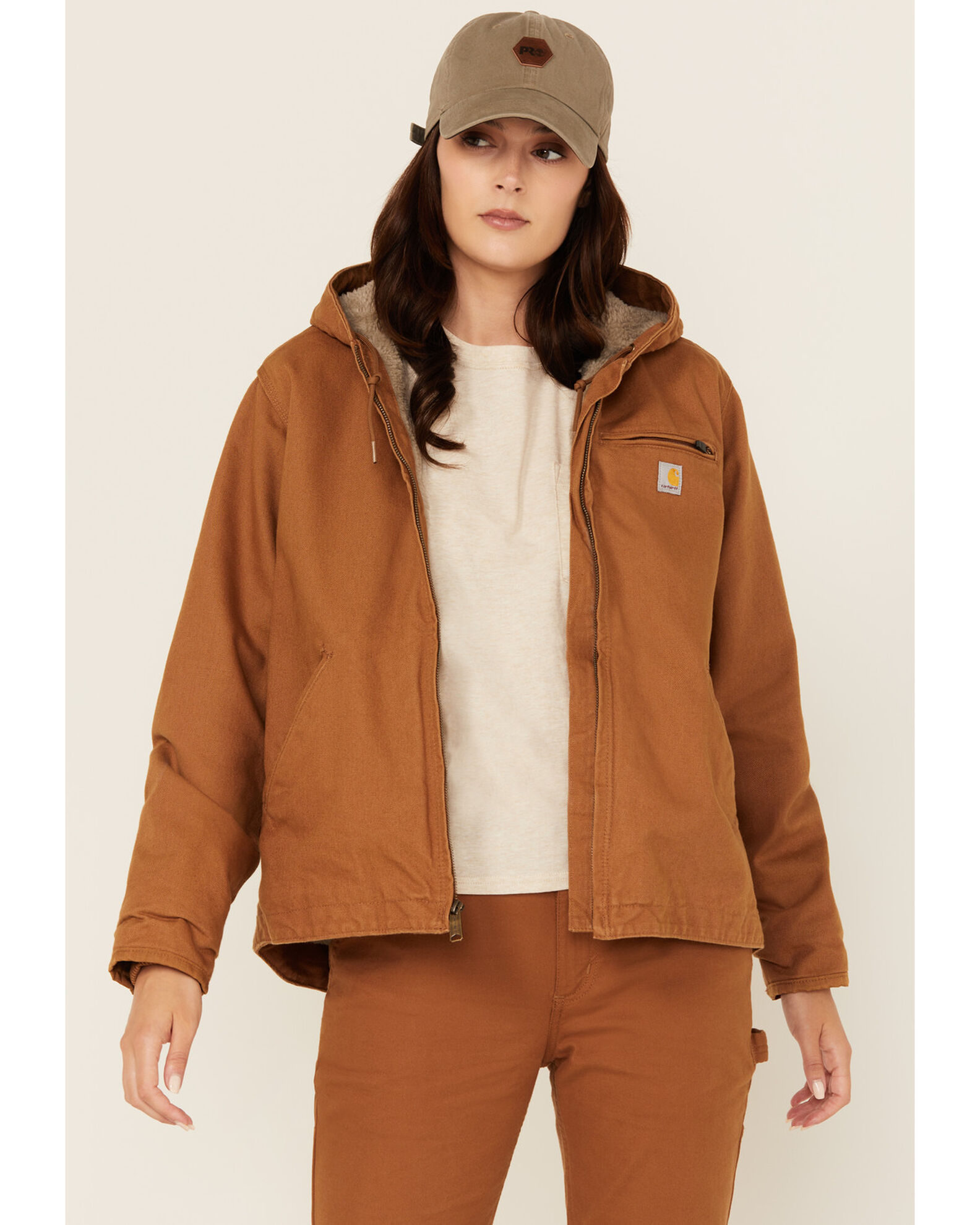 Carhartt Women s Loose Fit Washed Duck Sherpa Lined Jacket Brown