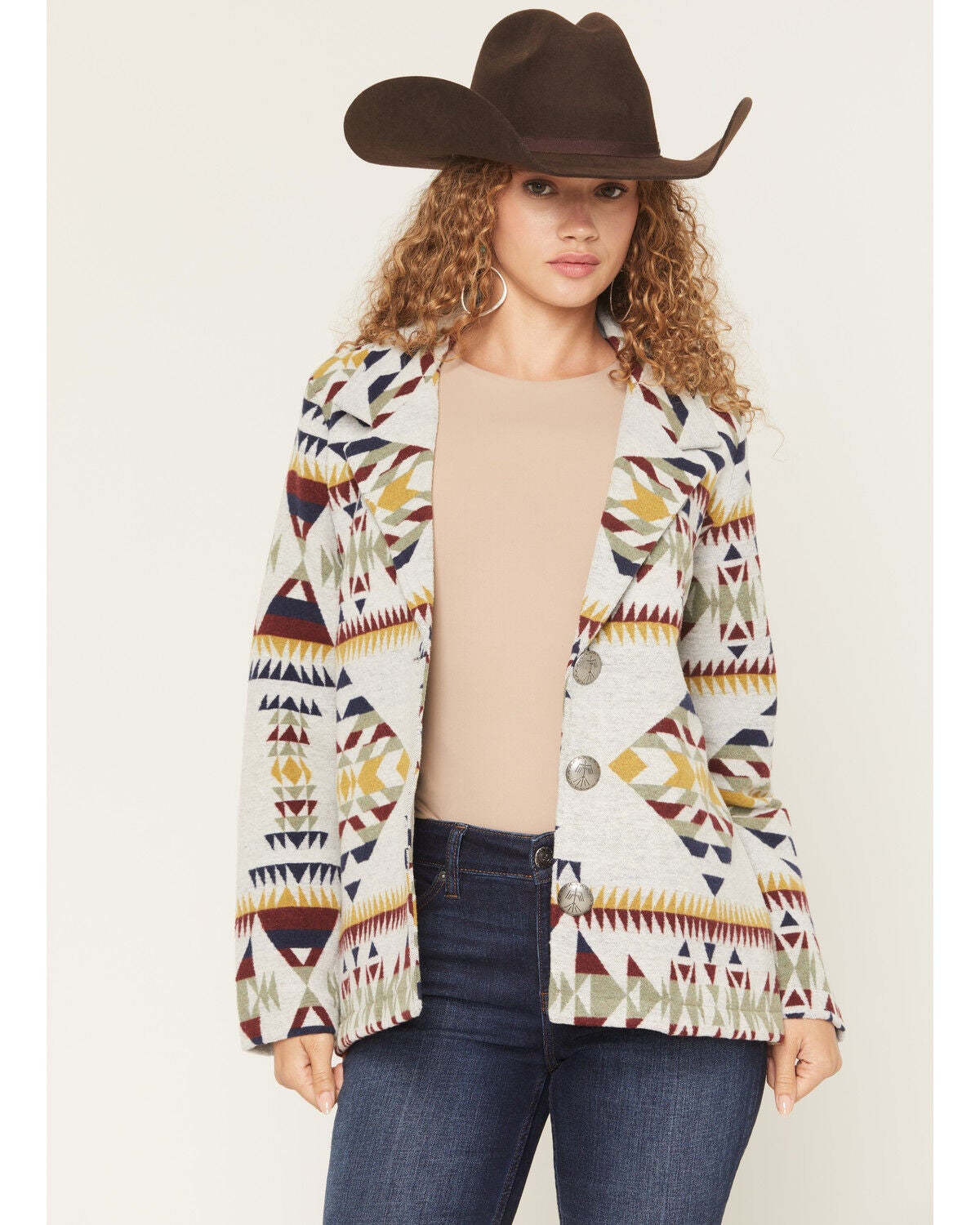 Cotton & Rye Women's Boot Barn Exclusive Southwestern Print Blazer, Ivory, hi-res